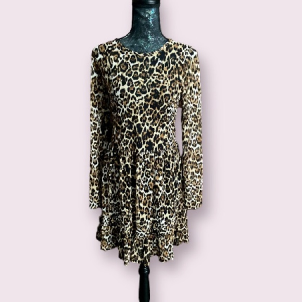 Wayf Sheer Leopard Print Babydoll Dress with a Ruffle Hem